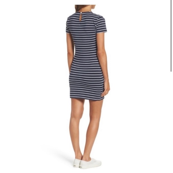 French Connection Knit Striped Body-con Dress Navy Blue White Size Small - Picture 3 of 14